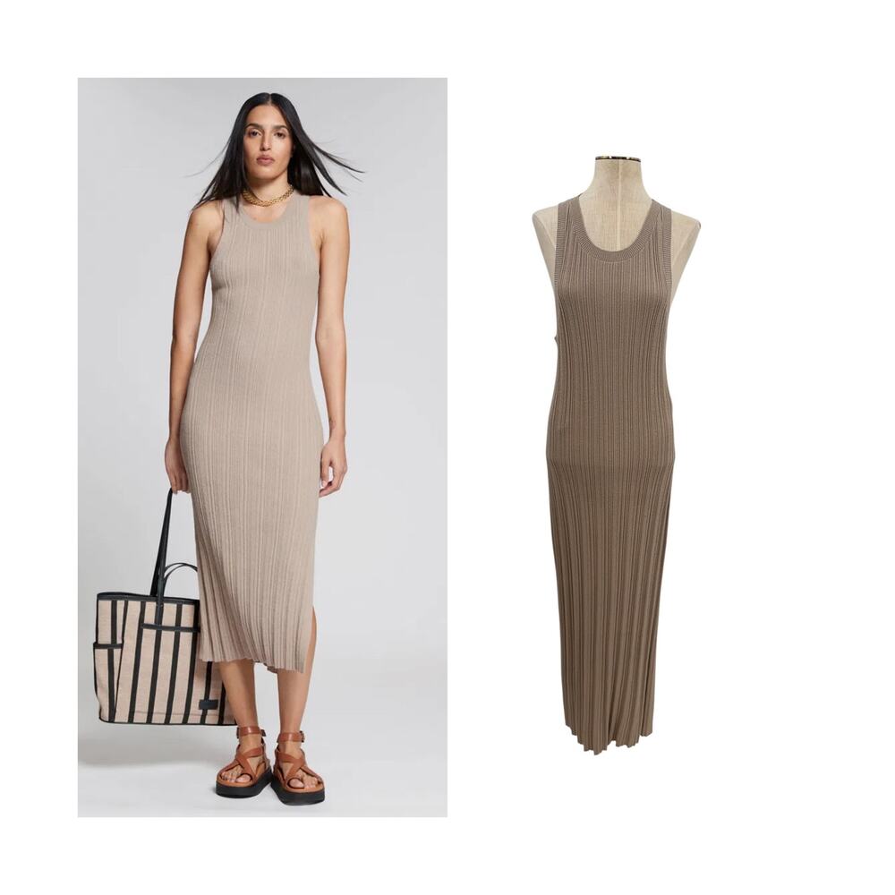 & Other Stories Rib Knit Sleeveless Midi Maxi Tank Dress Taupe Medium